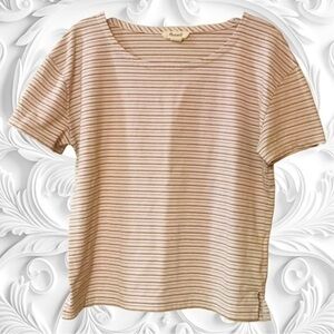 Madewell Tan White Purple Striped Cropped T-Shirt Size XS